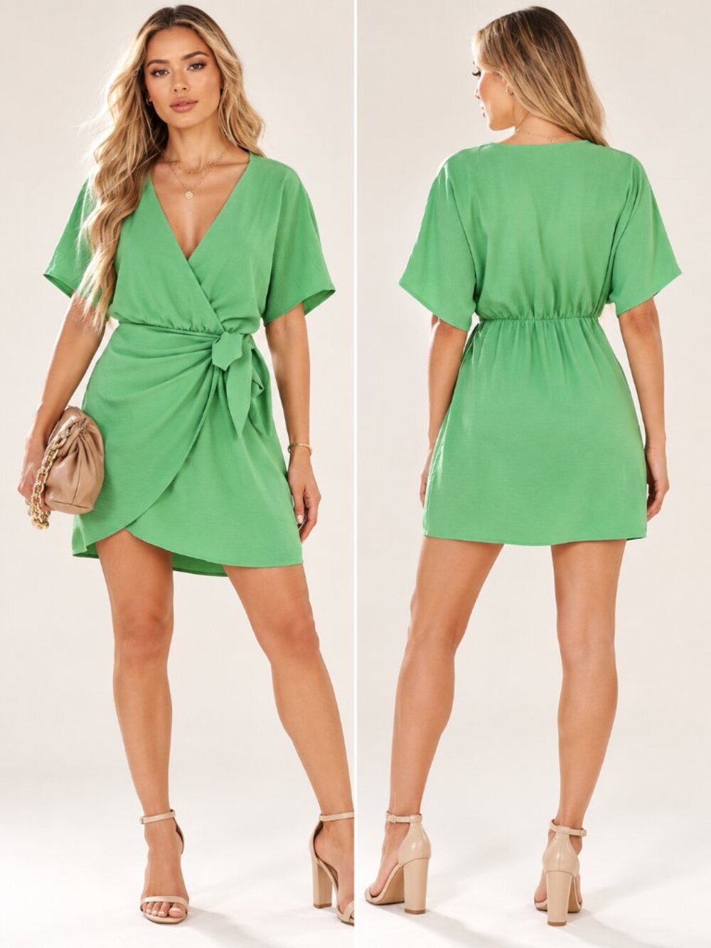 CUPSHE Ke’e Beach Belted Wrap Mini Dress Green Dolman Sleeve XL NWT